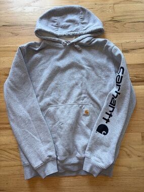 Carhartt Gray Hooded Sweatshirt with Logo Sleeve
